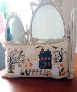 Tk Maxx Halloween Large Haunted House Cushion Cats Bats Ravens Pumpkins USA  - Picture 1 of 7