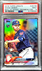 2018 Topps Update US198 Shane Bieber Rainbow Foil HOLO SP RC PSA 9 Mint Cy Young