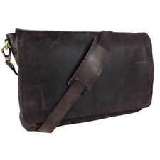 Vintage Rustic Brown Buffalo Leather Messenger Flap Laptop Crossbody Bag 16 x 13