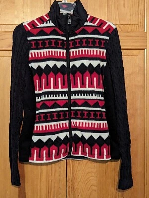 Chaqueta pequeña para mujer Ralph Lauren polar activo cremallera completa rojo azteca tejido con cable Foto 1 de 4