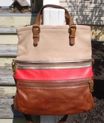 Bolso de Mano Bandolera Boho Cuero Rojo Marrón FOSSIL Explorer Grande Bolso Plegable Foto 1 de 4