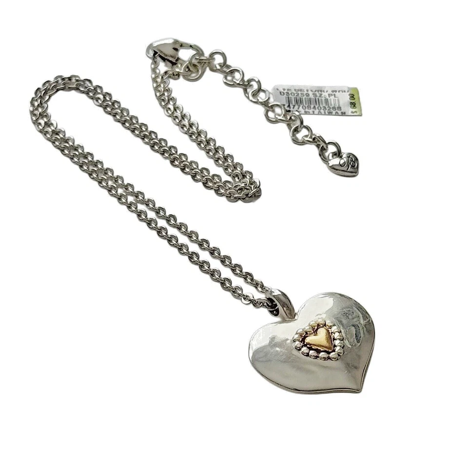 Brighton Silver Plated 2 Tone LOVE BEYOND WORDS Heart Pendant Necklace D30259