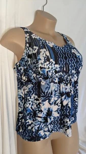 Swimsuits For All Blue Print Swim Tankini Top Plus Sz 20 Padded Bra Wide Straps - Picture 1 of 5