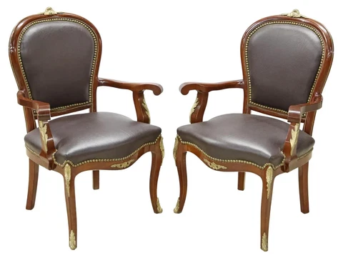 Fauteuils, (2) Louis XV Style Black, Upholstered, Crest, Nailhead Trim, Vintage! Cover