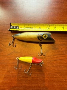 Lot of 2 Vintage Antique Fishing Lure With Hook & Hand Painted Gills 5" Long - Picture 1 of 5
