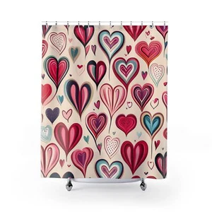 Shower Curtains-Polyester-Hooks not included-Colorful Hearts Pattern(One-sided) - Picture 1 of 3