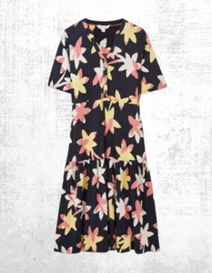 Ex White Stuff Women’s Jersey Cotton Short Sleeve Dress in Black Multi (Defect) - Picture 1 of 7