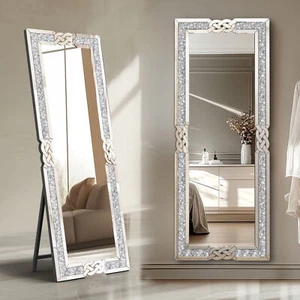 Large Crushed Diamond Wall Mirror Diamante Gems Crystal Sparkly Silver Home Déco - Picture 1 of 30