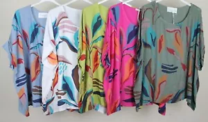 New Summer Oversized Ladies Italian Light Lagenlook Linen Floral Print Top - Picture 1 of 10