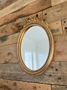 VINTAGE REGENCY BAND SCHLEIFE OVAL VERGOLDET HOLZ BOUDOIR WANDSPIEGEL FRANZÖSISCH ITALIENISCH? - Bild 1 von 13