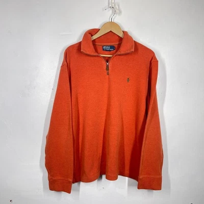 Polo Ralph Lauren 1/4 Zip Mens XL Orange Estate Rib Jumper Pullover Vintage - Image 1 of 4