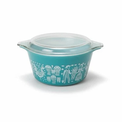 Vintage Pyrex 473 Turquoise Butterprint Amish 1 Qt Cinderella Casserole Dish USA - Image 1 of 4