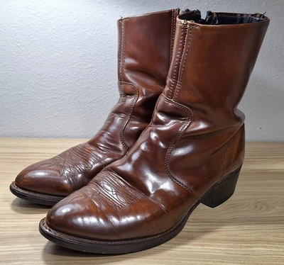 Botas vaqueras vintage Durango con cremallera lateral al tobillo para hombre talla 10,5 EE cuero marrón  Foto 1 de 4