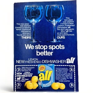 Detergente para lavavajillas 1972 anuncio impreso vintage nuevas copas de vino refrescadas con limón - Imagen 1 de 4