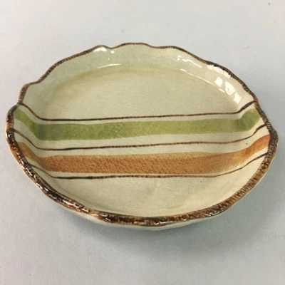 Plato pequeño de cerámica japonesa Kozara de colección cerámica redonda naranja verde marrón PT874 Foto 1 de 4