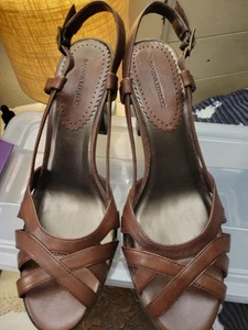 Sandalia Banana Republic Cuero Marrón 4" Tirantes Punta Abierta Tacones Zapatos Talla 10 M - Imagen 1 de 7
