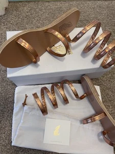 NEW ANCIENT GREEK SANDALS Rose Gold Ankle Spiral Leather Flats UK 4 EUR 37 £195 - Picture 1 of 16