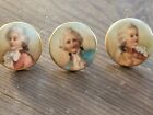 3 Antique Victorian Hand Painted Porcelain Boy with Cravat Stud Buttons .14oz