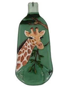 Vtg Hand Painted Flattened Wine Bottle Giraffe Artwork Wall Hanging - Picture 1 of 7