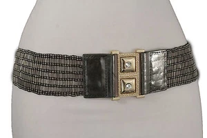 Women Grey Elastic Beads Waistband Fashion Belt Hip High Waist Timeless S M L - Picture 1 of 12
