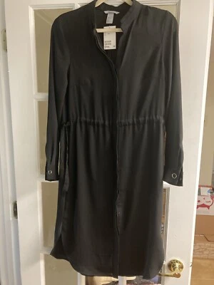 H&M Vestido Camisa Negro Talla 6 Cintura Ajustable Midi Nuevo Con Etiquetas Foto 1 de 4