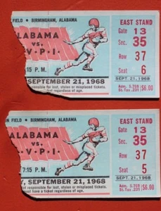1968 Virginia Tech vs ALABAMA FOOTBALL TICKET STUB - BRYANT-ÄRA - Bild 1 von 1