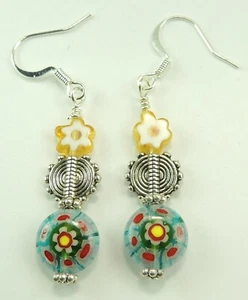 Multicolor Millefiori Ohrhänger ausgefallene Wirbel Perlen Handarbeit Schmuck - Bild 1 von 1