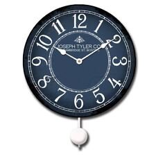 Blue & White Pendulum Wall Clock Whisper Quiet , Non ticking Battery Operated