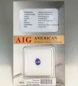 2.84 ct AIG Certified AAA+ Grade Oval (9.5 x 7.5 mm) Loose Tanzanite Gemstone - Picture 1 of 3