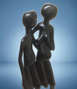 Makonde Skulptur: Abstrakte Darstellung Paar Tansania Afrika Ebenholz Figur - Bild 1 von 6