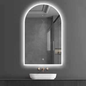 LED Arched Frameless Mirror 90x50cm Vanity Makeup Bathroom Defogger Dimmable - Picture 1 of 8