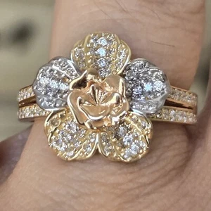 Big real 14k yellow white rose gold flower ring size 6 7 8 9 - Picture 1 of 15