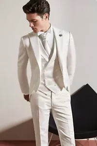 Traje Para Hombre Blanco 3 Piezas Satén Fiesta Baile de graduación Cena Novio Esmoquin Boda Personalizado - Imagen 1 de 8