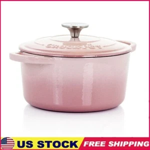3 Quarts Enamled Cast Iron Dutch Oven 2 Piece Slow-cooking Braising Blush Pink - Picture 1 of 8