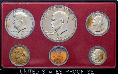 1977-S UNITED STATES 6 COIN PROOF SET UNC BU AMAZING LUSTER TONED COLOR (MR) Cover