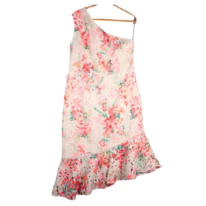 Lipsy Dress Size UK 16 White Pink Lace One Shoulder Delilah Wedding Guest Party - Picture 1 of 13