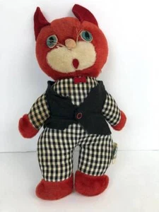 Vintage Red Sawdust Stuffed Cat Commonwealth of Pennsylvania Vest Checker RARE - Picture 1 of 9
