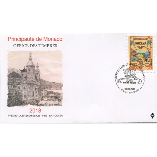 monaco 2018 42 circus elephant lion giraffa horse cirque  MONTE CARLO 1v FDC PJ - Image 1 of 1