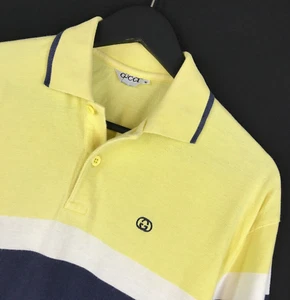 Camisa Polo Para Hombre De Colección GUCCI Amarilla Azul Marino Blanco Rayas Manga Corta Talla L - Imagen 1 de 11