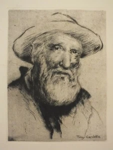 Tony Cardella - Portrait d'homme barbu - eau forte, gravure - gd format - Imagen 1 de 4