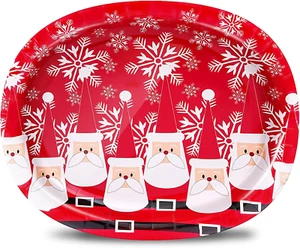 50 Count Christmas Oval Paper Plates, 10" X 12.5" Large Disposable Dinner Servin - Picture 1 of 6