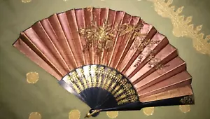 RAR Spanischer Jugendstil Fächer Seide Messing od.Silberapplikationen anEbenholz - Bild 1 von 7