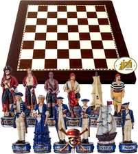 Scacchi tematici Pirati dei Caraibi, Re h cm.8+scacchiera simil Ebano cm.40