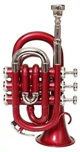 Bb Pocket Trumpet 3 Valve Compact Brass Instrument with Lightweight Case,(red) - Picture 1 of 5