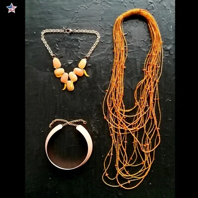 jewelry necklace pendant amulet vogue tris set collar collier layered orange bib - Image 1 of 4