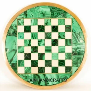 Mesa de ajedrez de mármol blanco de 18"" con incrustación Pietra Dura juego para niños de malaquita c35 - Imagen 1 de 4