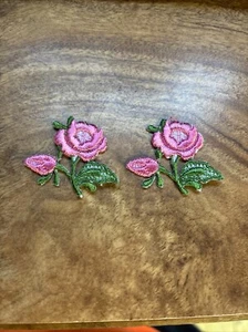 Vtg Pink Rose Patch 3” Iron On Appliqué Embroidered Hat Jacket Bag Accent - Picture 1 of 3