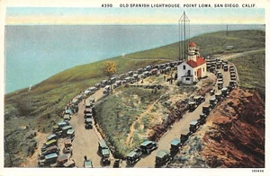 Antiguo Faro Español De Colección Coches Punto Loma, San Diego, CA De Colección Años 20 Postal - Imagen 1 de 2