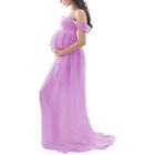 (Light Purple M)Maternity Long Dress Off Shoulder Elegant Stylish Loose Hem BLW