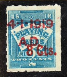 US RF16 PLAYING CARDS 8 cts. SURCHARGE ON 2 CENT TAX STAMP 1919 H1816 D - Picture 1 of 2